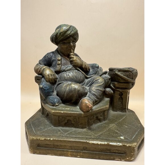 Antique 1880s Cast Iron Orientalist Inkwell Seated Man Turban Desk Figure! - Picture 1 of 9
